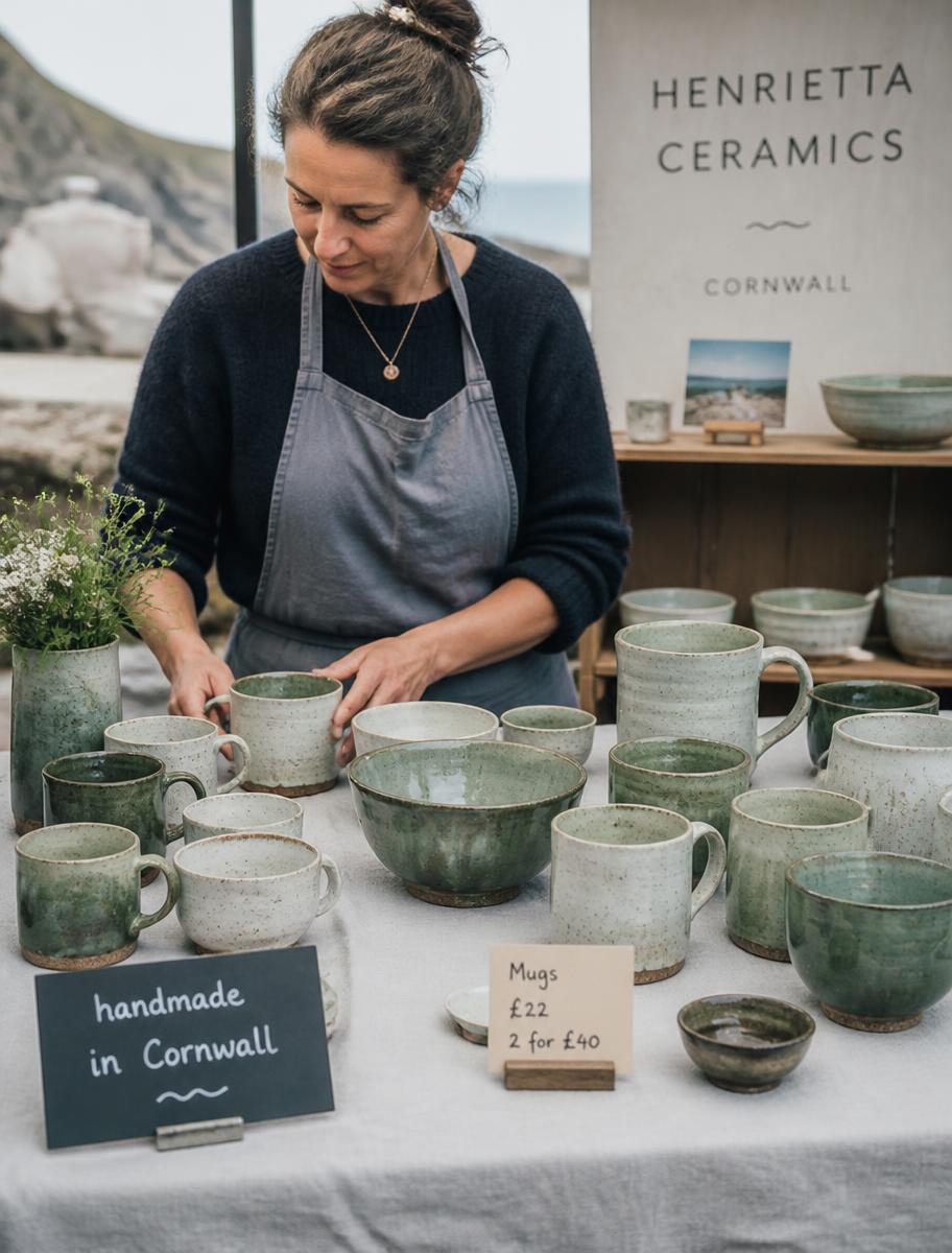 A Cornish ceramicist at a craft market stall