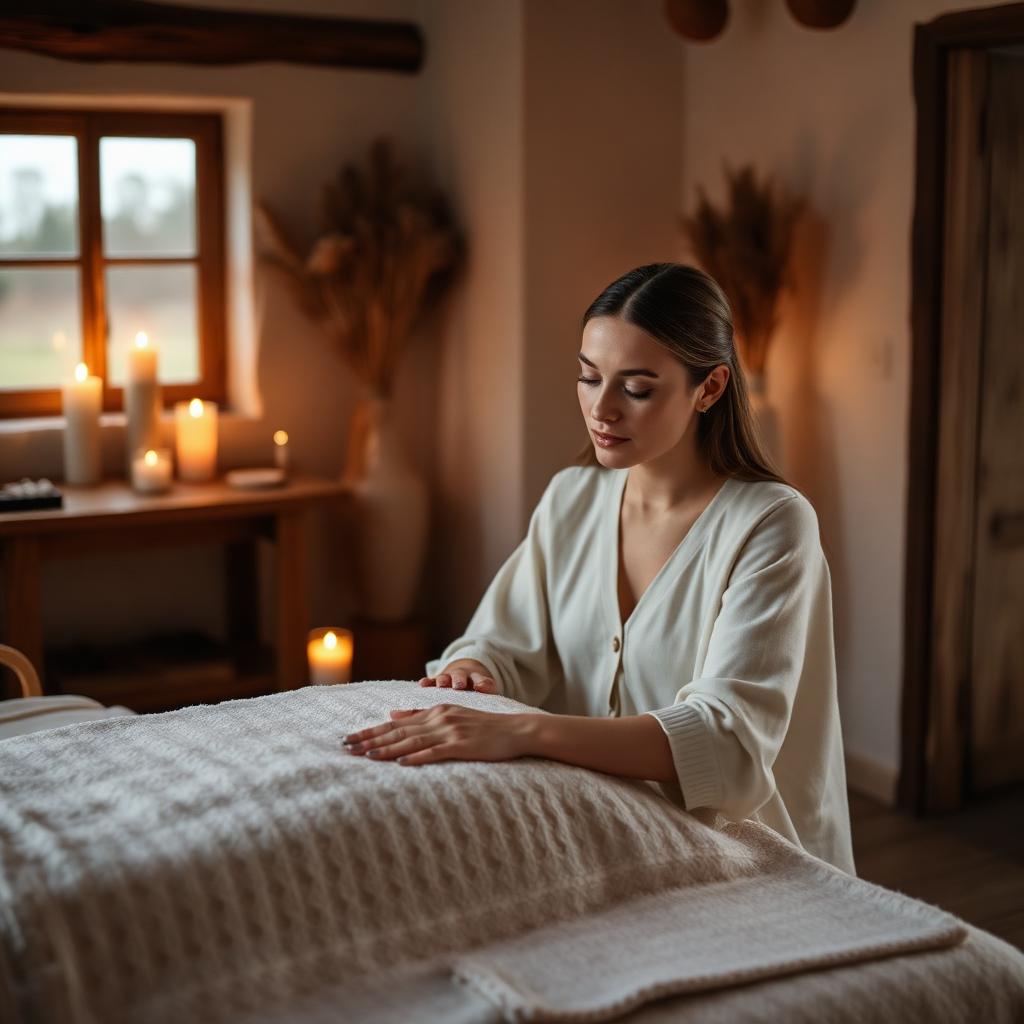 Gentle candlelit healing therapy in a rural treatment room