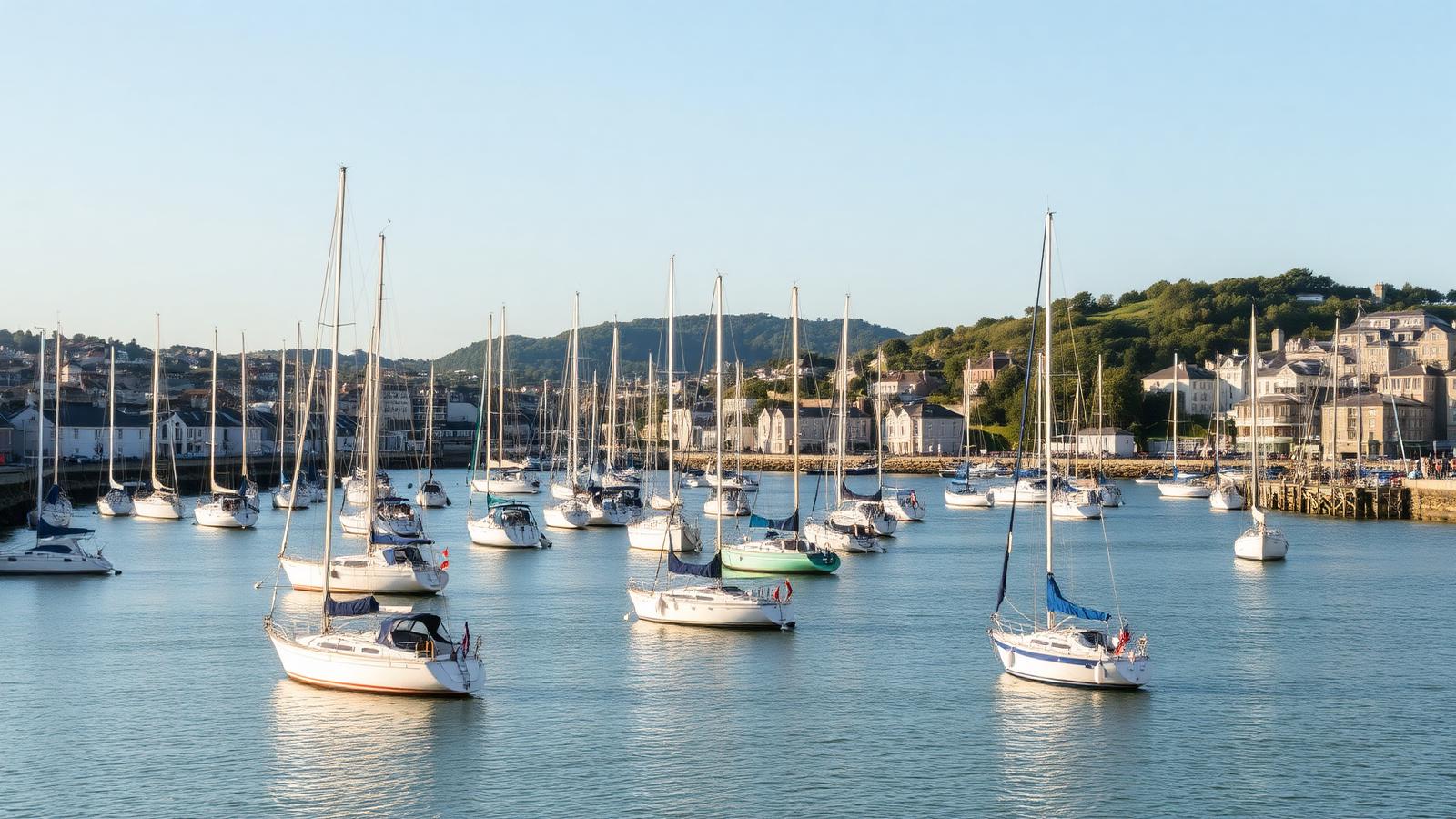 Falmouth harbour with yachts and the Pendennis headland